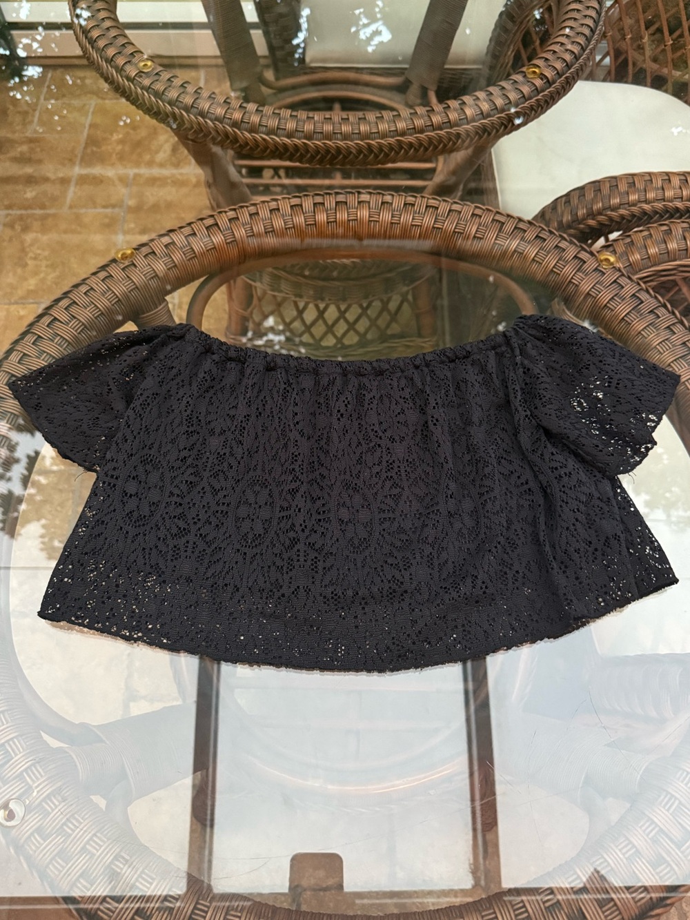 Streetwear Society Black Off-Shoulder Eyelet Lace Crop Top